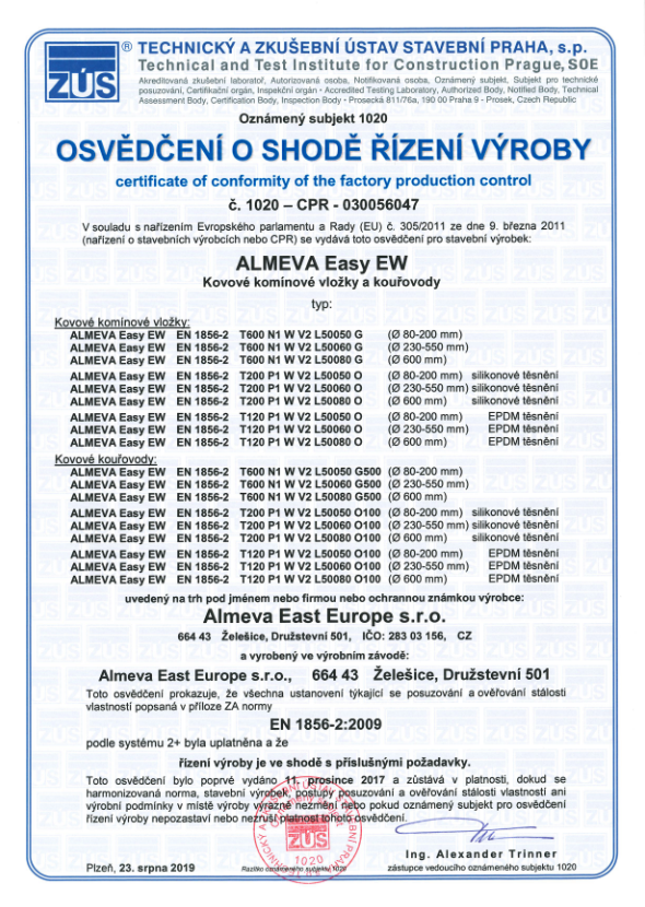 ALMEVA Easy EW_Certifikát TAZUS